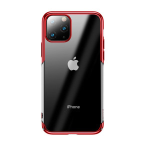 Луксозен твърд гръб ултра тънък оригинален BASEUS Glitter SERIES кристално прозрачен за Apple iPhone 11 Pro 5.8 червен  кант